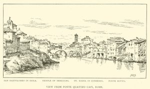 Utsikt från Ponte Quattro Capi, Rom (gravyr) av Henry William Brewer