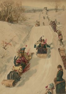 Tobogganing, av L. Prang and Co., 1886 (akvatint) av Henry after Sandham