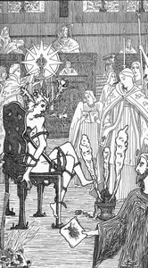 Föreställning av en exorcismceremoni Teckning av Henry de Malvost från "Satanism and Magic" av Jules Bois 1895 Privat samling av Henry de Malvost