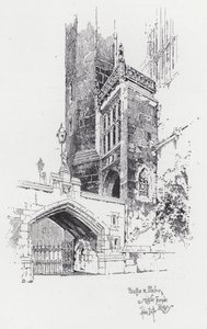 Bro och veranda till Middle Temple Library (gravyr) av Herbert (after) Railton
