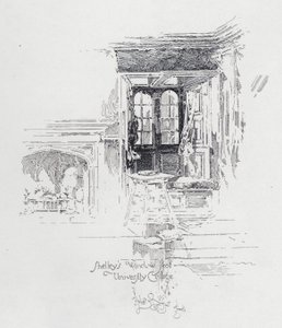 Engelske poeten Percy Bysshe Shelleys fönsterplats vid University College, Oxford (litho) av Herbert (after) Railton