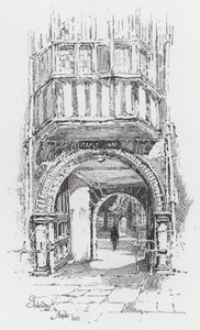 Porten till Staple Inn (gravyr) av Herbert (after) Railton