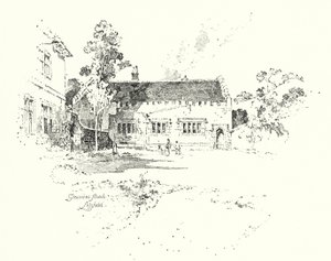 Grammar School, Lichfield, där Dr Johnson gick i skolan (litho) av Herbert (after) Railton