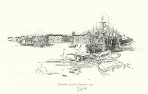 Greenwich Hospital och sjöfart, 1749 (litho) av Herbert (after) Railton