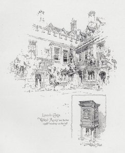 Predikstol som används av den engelske metodistpredikanten John Wesleys och hans rum på Lincoln College, Oxford (litho)