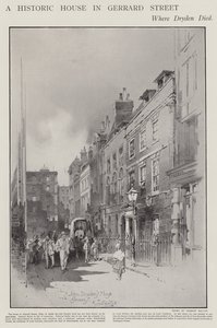 Huset på Gerrard Street, London, där poeten John Dryden dog 1700 (litho) av Herbert (after) Railton