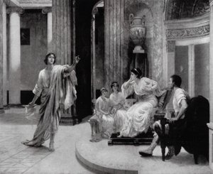 Den romerske poeten Vergilius förklarar för kejsarinnan Octavia sin eleby vid hennes son Marcellus död (litho)