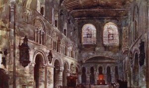 Interiör av St Bartolomeus före restaurering (färg litho) av Herbert Menzies (after) Marshall