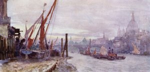 Foreshore vid Southwark (färg litho)