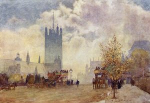 Victoria Tower och East End av Westminster Abbey (färg litho) av Herbert Menzies (after) Marshall