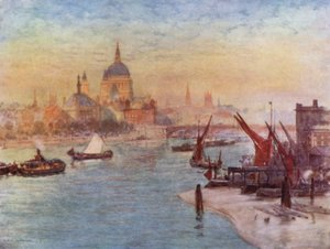 Utsikt från Waterloo Bridge (färg litho) av Herbert Menzies (after) Marshall