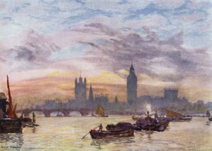 Westminster Towers (färg litho) av Herbert Menzies (after) Marshall