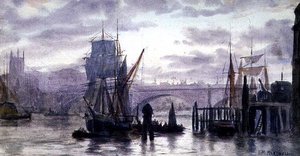 På Themsen, akvarell av Herbert Menzies Marshall