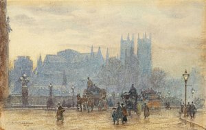 Westminster Abbey från Westminster Bridge 1892 (akvarell) av Herbert Menzies Marshall