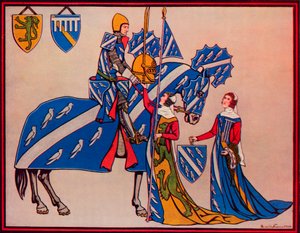 Sir Geoffrey Luttrell, hans fru och svärdotter, c1340, 1926 av Herbert Norris