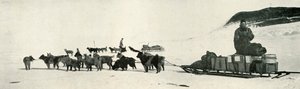 Meares och Demetri med deras hundspann lämnar Hut Point, c1911, 1913 av Herbert Ponting