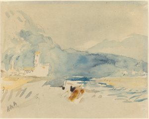 Ett landskap med berg och en bäck av Hercules Brabazon Brabazon