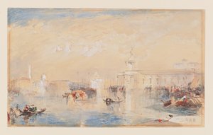 Landskap efter Turners "The Dogana, San Giorgio, Citella, from the Steps of Europa" (akvarell, kroppsfärg & penna på papper)