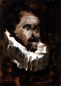 Man med Ruff (akvarell, penna på papper)