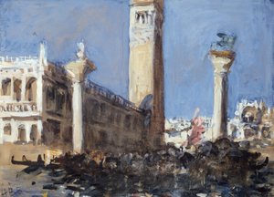 Piazzetta från kanalen (penna, akvarell och kroppsfärg)