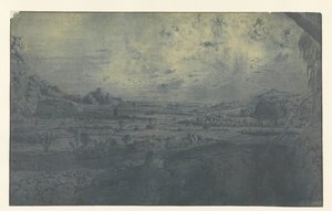 Bergsdal med inhägnade fält av Hercules Segers