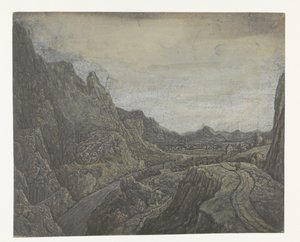 Stenigt landskap med en väg och en flod av Hercules Segers