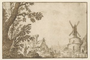 Landskap med en kvarn på ett fäste av Herman Breckerveld