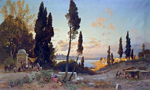 Vue du Bosphore a Constantinople - Peinture de Hermann David Salomon Corrodi (1844-1905), orientalism - Utsikt över Bosporen, Konstantinopel - Olja på duk av Hermann David Salomon Corrodi (1844-1905) - 100x166,5 cm - Privat samling av Herman David Salomon Corrodi