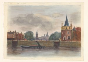Utsikt över Schreierstoren i Amsterdam av Herman Eduard Knaake (signed by artist)
