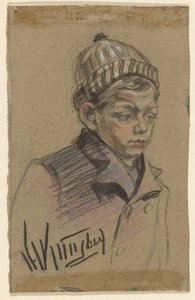 Pojke med kappa och hatt av Herman Kruyder (signed by artist)