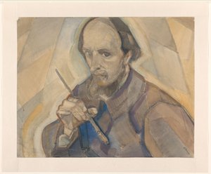 Självporträtt med pensel av Herman Kruyder (signed by artist)