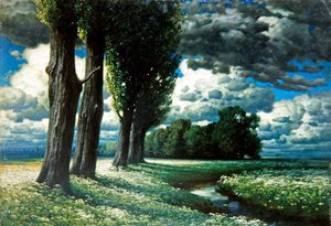 Poplar by a Stream (olja på duk) av Herman Rüdisühli