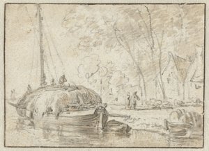 Höpråm på en strand av Herman Saftleven