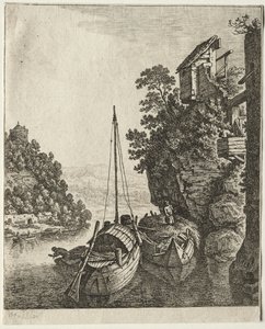 Två båtar förtöjda under en sten, 1667.