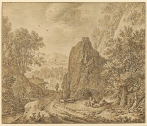 Bergslandskap med figurer