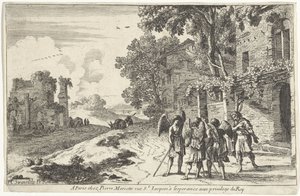 Abraham tar emot de tre änglarna Gamla testamentets scener (serietitel) av Herman van Swanevelt