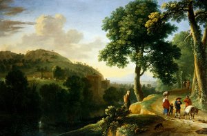 Ett italienskt landskap med resande och en åsna, ca 1640 (olja på duk) av Herman van Swanevelt
