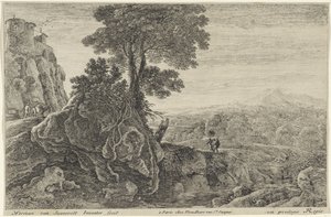 Landskap med en byggnad på en sten Tolv landskap (serietitel) av Herman van Swanevelt