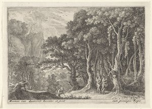 Satyr samlar frukt Landskap med satyrer (serietitel) av Herman van Swanevelt