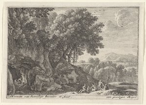 Satyrer runt elden i en grotta Landscapes with Satyrs (serietitel) av Herman van Swanevelt