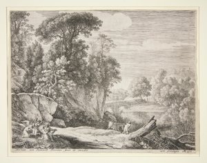 Åsnan ledde till floden, från uppsättningen The Flight into Egypt av Herman van Swanevelt
