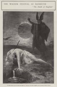 Wagnerfestivalen i Bayreuth: Siegrfrieds död (litho) av Hermann (after) Hendrich