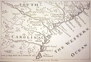 Karta över South Carolina 1730 (litho) av Hermann (after) Moll