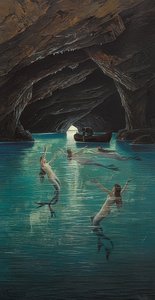 En fiskare och sjöjungfrur i den blå grottan på Capri