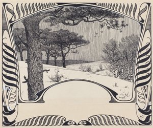 Ett vinterlandskap inom en jugendstilsgräns av Hermann Hirzel