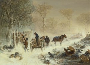 Laddar trä i snön, 1858