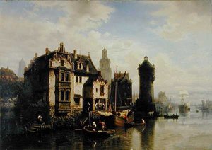 Utsikt över Rotterdam (olja på panel) av Hermann Meyerheim