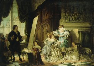 Van Dyck i sin studio målar ett porträtt av Charles, Prince of Wales, Son of Charles I, 1876 av Hermann Schneider