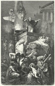 Augustus höll tal vid begravningen av sin brorson Marcellus, 23 f.Kr av Hermann Vogel
