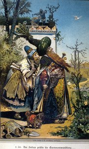 Illustration av Vogel för berättelsen om bröderna Jacob (1785-1863) och Wilhelm (1786-1859) Grimm: "Den gamle sultanen" av Hermann Vogel